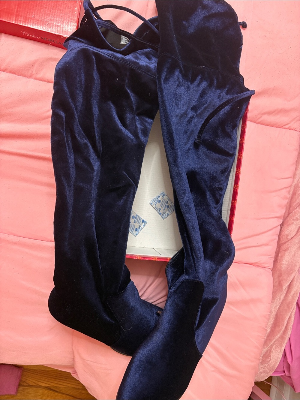 Chelsea Moreland Navy Velvet Over-the-Knee Boots - Picture 3 of 5